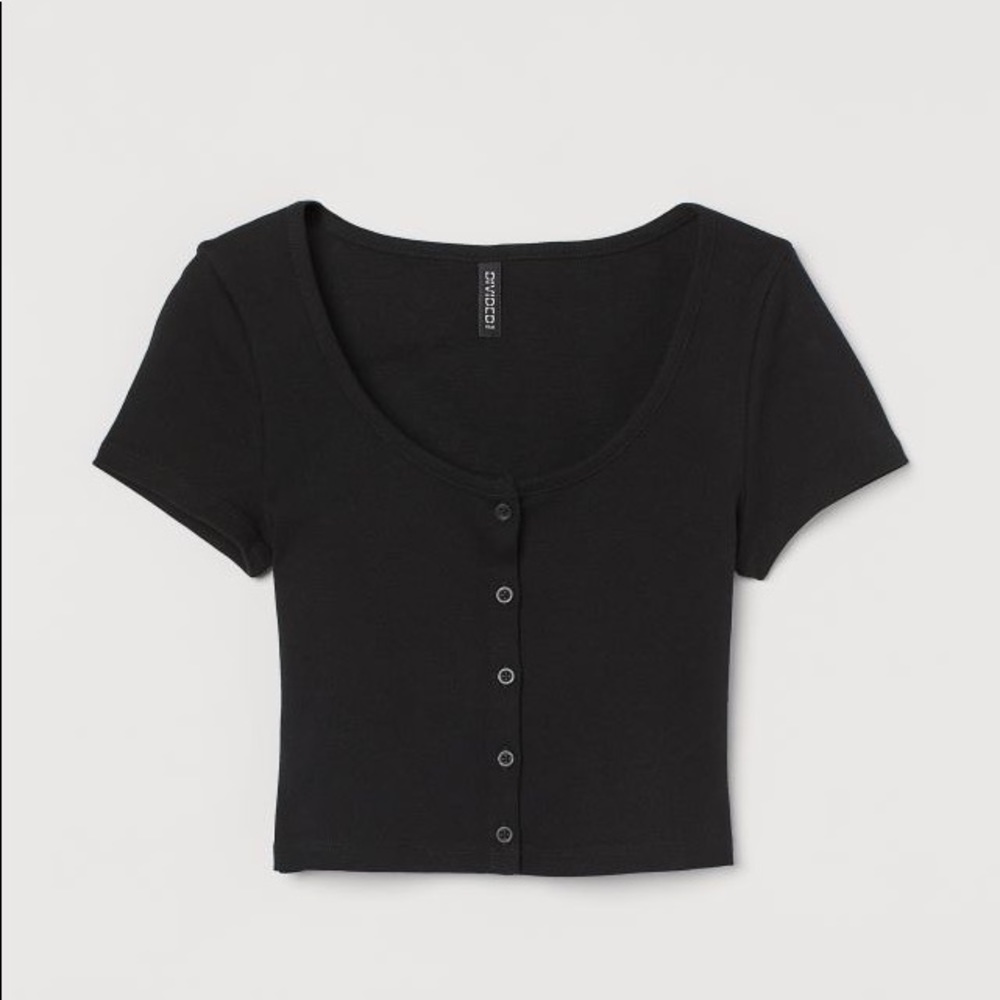 H&M Black Button Up Crop Top
